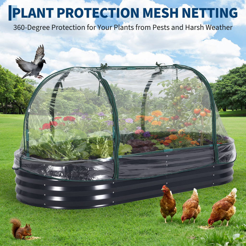 Garvee Large Galvanized Steel Raised Garden Bed Kit – Corrosion-Resistant Oval Planter for Vegetables, Herbs & Flowers – Sturdy, Easy Assembly – Comes with Durable Zippered PVC Cover – Gray, Open Style, 180×90×30cm