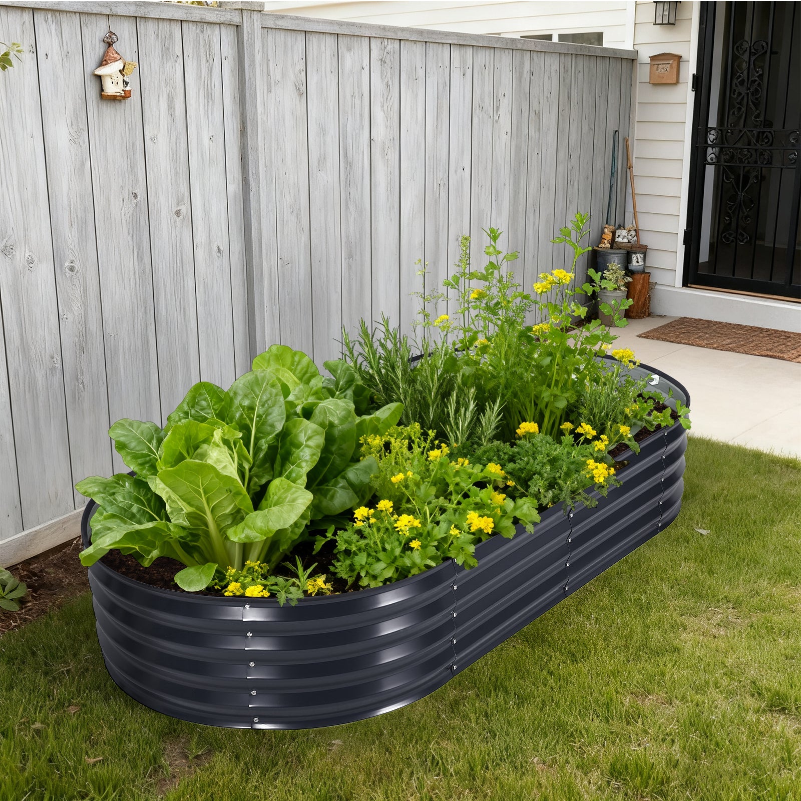 Garvee Large Galvanized Steel Raised Garden Bed Kit – Corrosion-Resistant Oval Planter for Vegetables, Herbs & Flowers – Sturdy, Easy Assembly – Comes with Durable Zippered PVC Cover – Gray, Open Style, 180×90×30cm