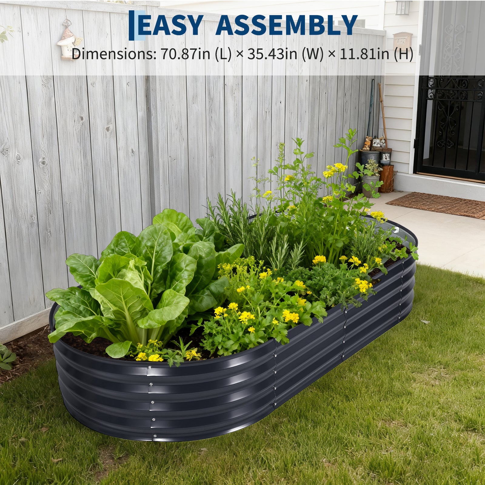 Garvee Large Galvanized Steel Raised Garden Bed Kit – Corrosion-Resistant Oval Planter for Vegetables, Herbs & Flowers – Sturdy, Easy Assembly – Comes with Durable Zippered PVC Cover – Gray, Open Style, 180×90×30cm