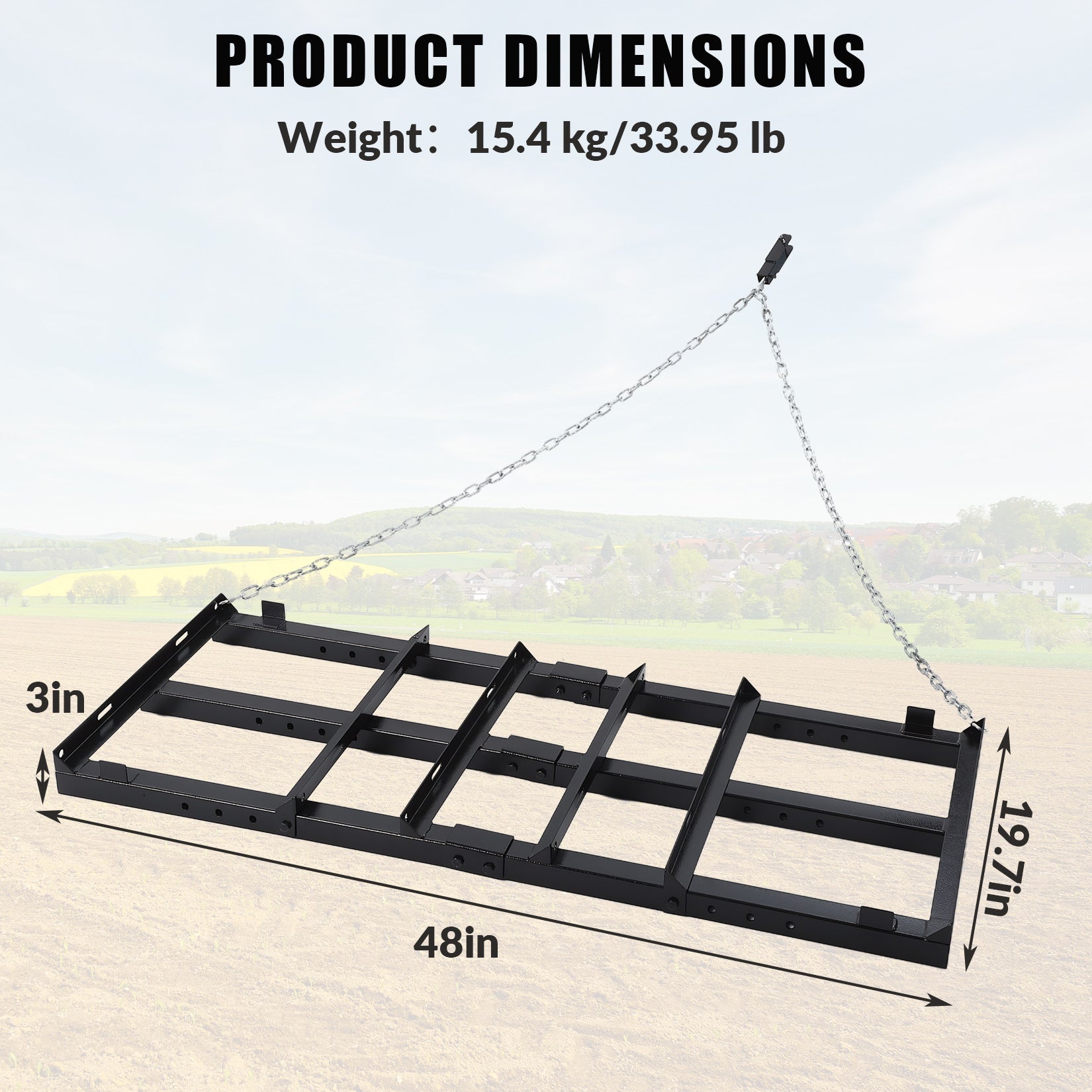 Garvee 4FT Heavy Duty Drag Harrow for Lawn & Garden – Reinforced Steel Frame, 33.95LB Professional Leveling and Landscape Rake, Tow Behind Grader for Gravel Driveways, Sports Fields, Arena Maintenance, Ideal Tractor & Mower Attachment, Drag-Style Model