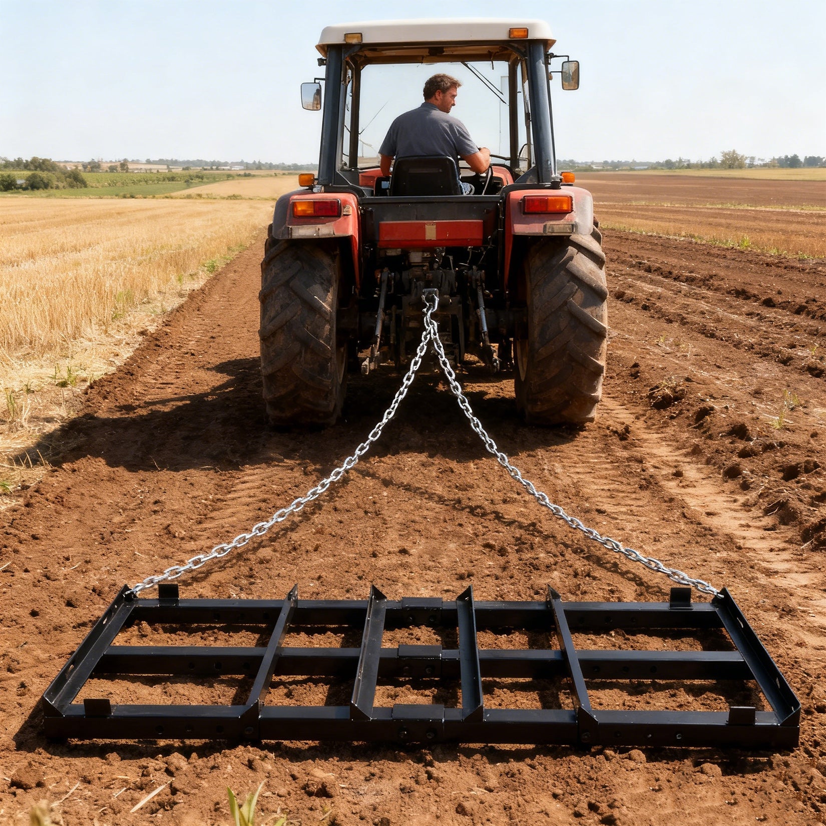 Garvee 4FT Heavy Duty Drag Harrow for Lawn & Garden – Reinforced Steel Frame, 33.95LB Professional Leveling and Landscape Rake, Tow Behind Grader for Gravel Driveways, Sports Fields, Arena Maintenance, Ideal Tractor & Mower Attachment, Drag-Style Model