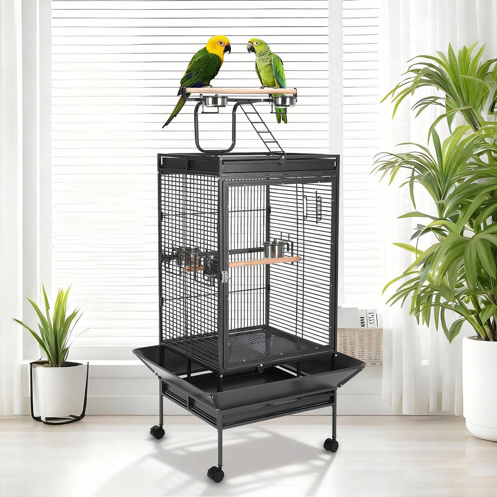 Garvee Large Metal Parrot Cage for Birds, Heavy-Duty Aviary with Acrylic Door, Perches, Stainless Steel Bowls & 360° Wheels, Secure 64.4" Tall Pet Bird Cage for Macaws Cockatoos African Greys