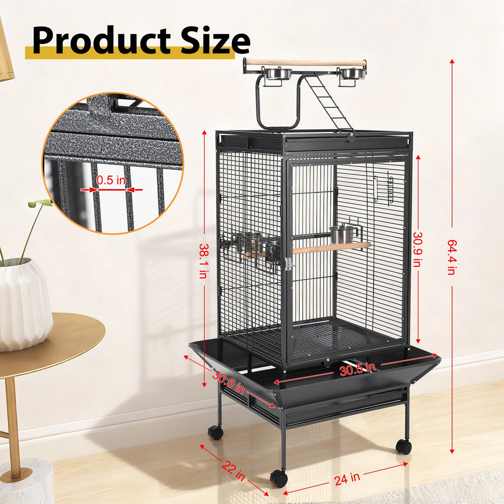 Garvee Large Metal Parrot Cage for Birds, Heavy-Duty Aviary with Acrylic Door, Perches, Stainless Steel Bowls & 360° Wheels, Secure 64.4" Tall Pet Bird Cage for Macaws Cockatoos African Greys