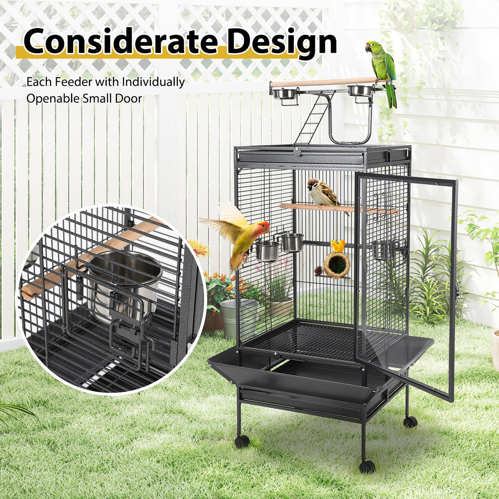Garvee Large Metal Parrot Cage for Birds, Heavy-Duty Aviary with Acrylic Door, Perches, Stainless Steel Bowls & 360° Wheels, Secure 64.4" Tall Pet Bird Cage for Macaws Cockatoos African Greys