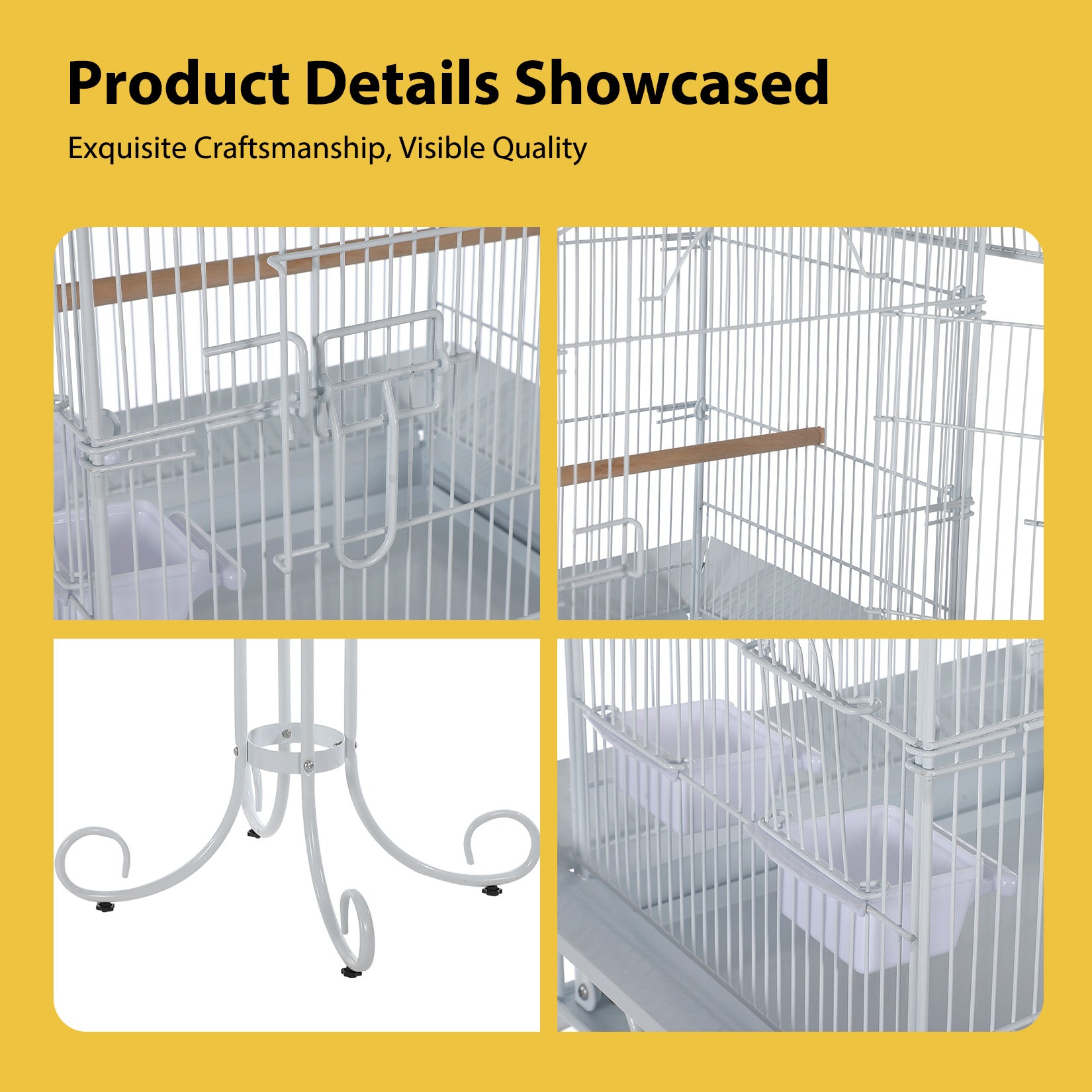 Garvee Decorative Metal Bird Cage with Stand, 57.3” Tall Spacious Aviary with Portable Handle, Removable Tray, 4 Bowls & Perches, Split Design for Parrots, Canaries, Budgies