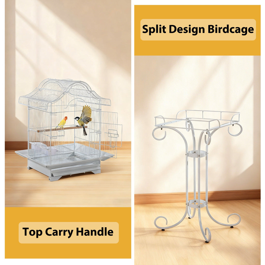 Garvee Decorative Metal Bird Cage with Stand, 57.3” Tall Spacious Aviary with Portable Handle, Removable Tray, 4 Bowls & Perches, Split Design for Parrots, Canaries, Budgies