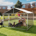 Garvee Large Outdoor Dog Kennel with Waterproof & UV-Resistant Cover, Galvanized Chain Link Dog Enclosure, Outside Dog Kennel with Roof for Backyard Farm Use, 7.5x7.5x5.4ft