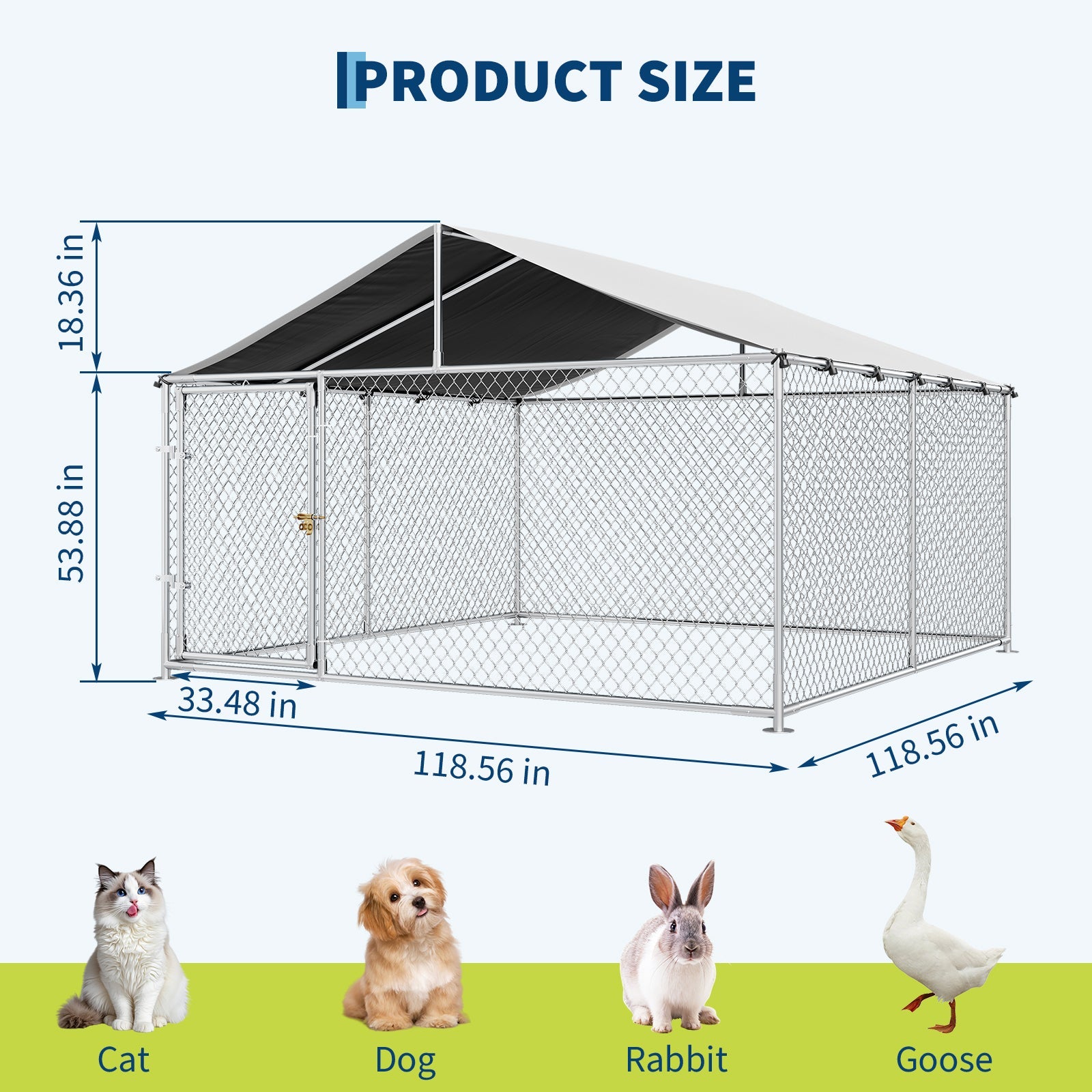 Garvee Large Outdoor Dog Kennel with Waterproof & UV-Resistant Cover, Galvanized Chain Link Dog Enclosure, Outside Dog Kennel with Roof for Backyard Farm Use, 10x10x6ft