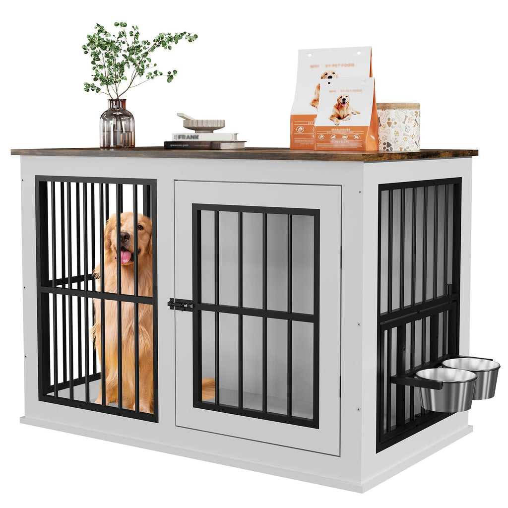 Garvee Heavy Duty Dog Crate Furniture with Lift Top, 39.7" Large Wood Dog Cage, Durable Construction, Easy Installation, Indoor Furniture Style Dog Kennel for Large /Medium Dogs, White