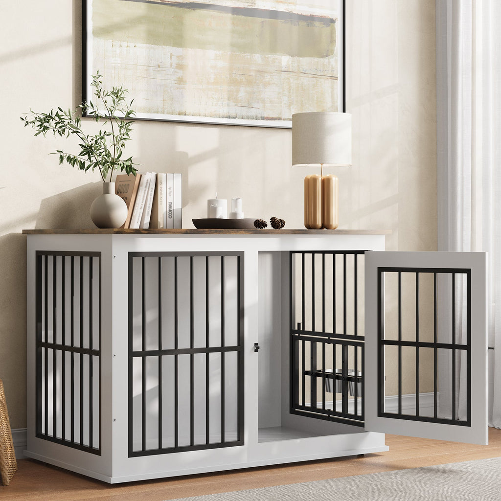 Garvee Heavy Duty Dog Crate Furniture with Lift Top, 39.7" Large Wood Dog Cage, Durable Construction, Easy Installation, Indoor Furniture Style Dog Kennel for Large /Medium Dogs, White
