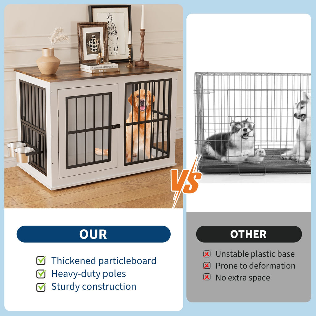 Garvee Heavy Duty Dog Crate Furniture with Lift Top, 39.7" Large Wood Dog Cage, Durable Construction, Easy Installation, Indoor Furniture Style Dog Kennel for Large /Medium Dogs, White
