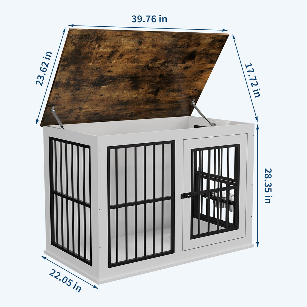 Garvee Heavy Duty Dog Crate Furniture with Lift Top, 39.7" Large Wood Dog Cage, Durable Construction, Easy Installation, Indoor Furniture Style Dog Kennel for Large /Medium Dogs, White