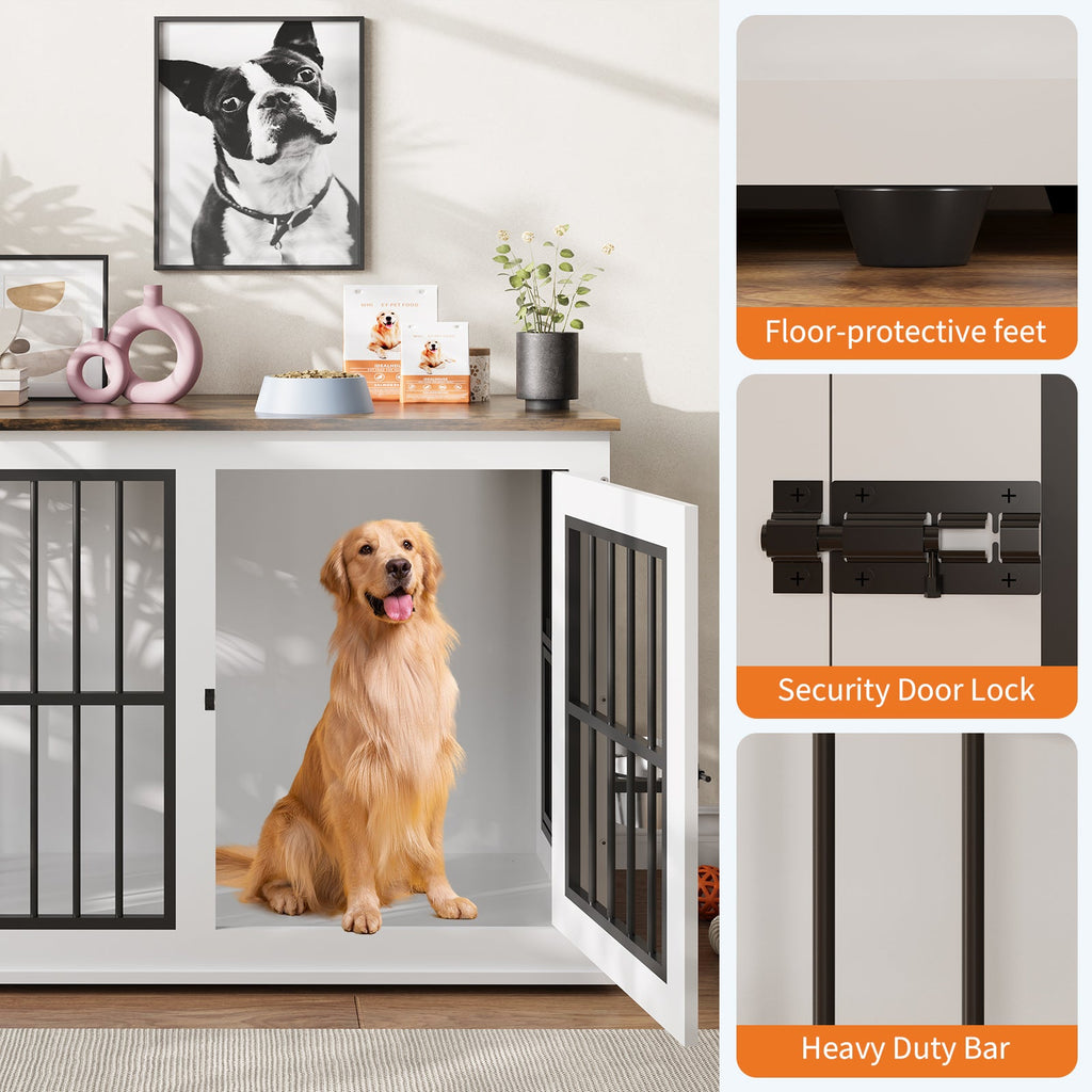 Garvee Heavy Duty Dog Crate Furniture with Lift Top, 39.7" Large Wood Dog Cage, Durable Construction, Easy Installation, Indoor Furniture Style Dog Kennel for Large /Medium Dogs, White