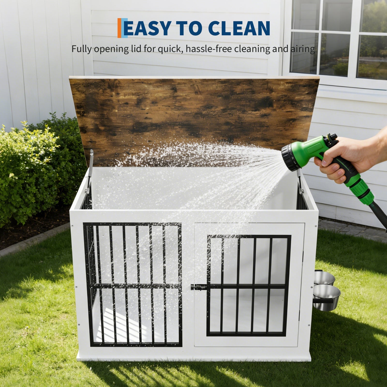 Garvee Heavy Duty Dog Crate Furniture with Lift Top, 39.7" Large Wood Dog Cage, Durable Construction, Easy Installation, Indoor Furniture Style Dog Kennel for Large /Medium Dogs, White