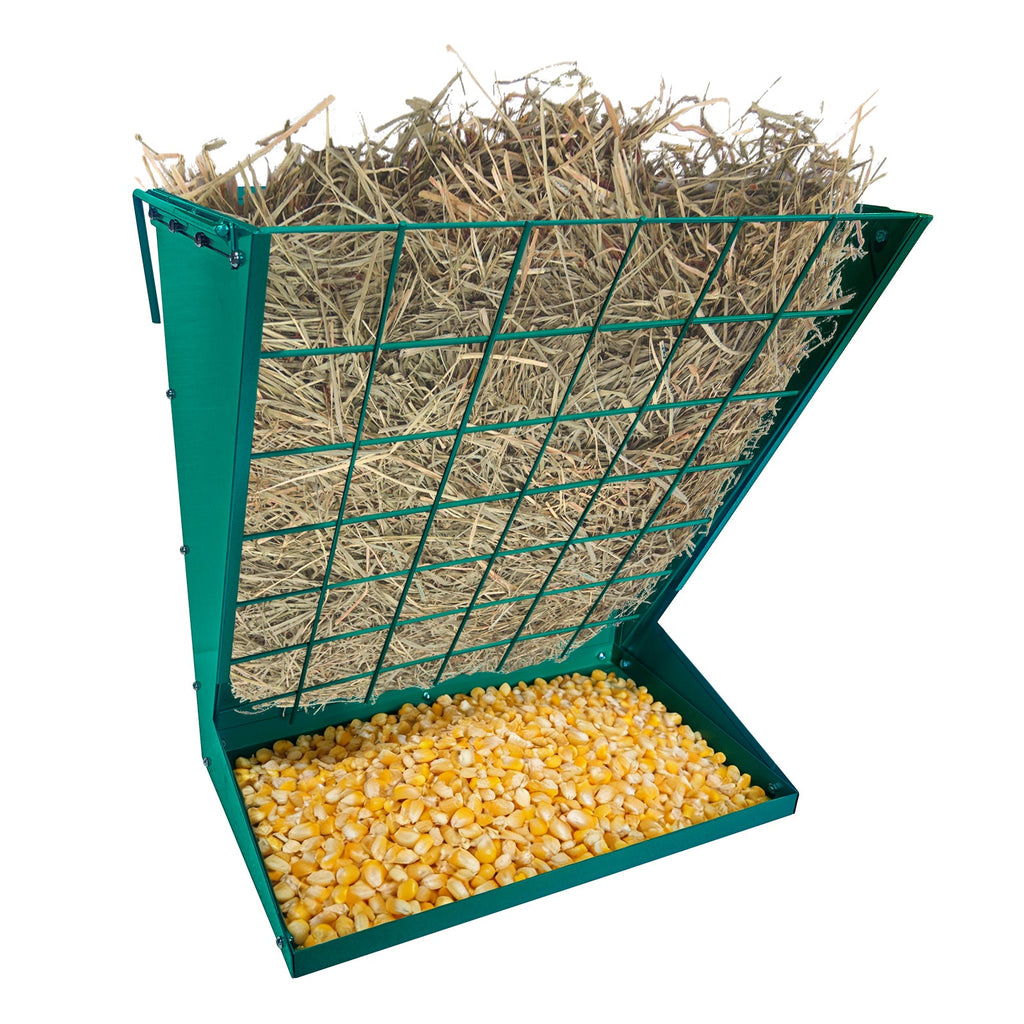 Garvee 2-in-1 Hay Feeder, Wall Mount Hay Rack for Horses, Heavy Duty Steel Hanging Livestock Feeder for Small Goats Sheep Cattle, Easy Assembly, Dark Green