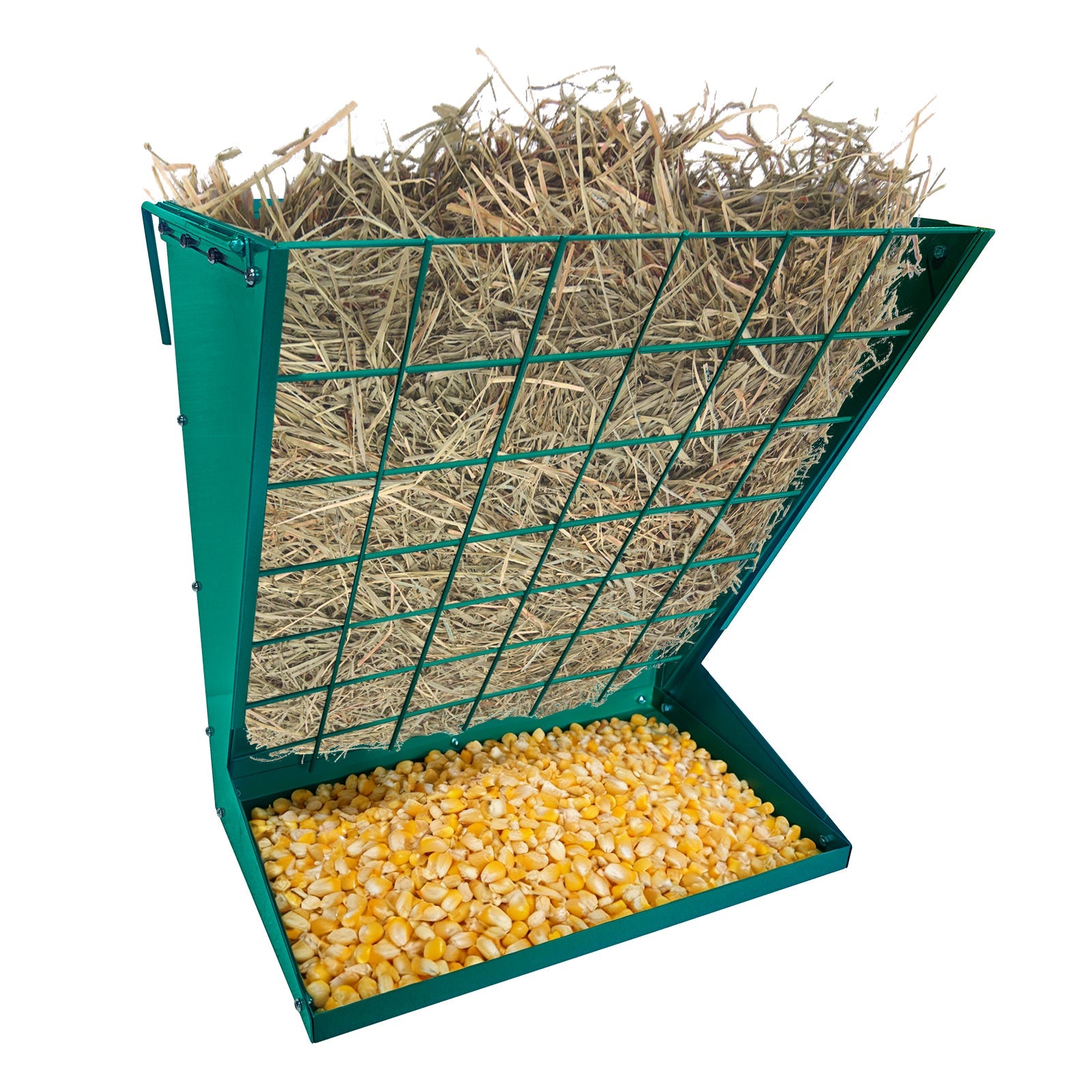 Garvee 2-in-1 Hay Feeder, Wall Mount Hay Rack for Horses, Heavy Duty Steel Hanging Livestock Feeder for Small Goats Sheep Cattle, Easy Assembly, Dark Green