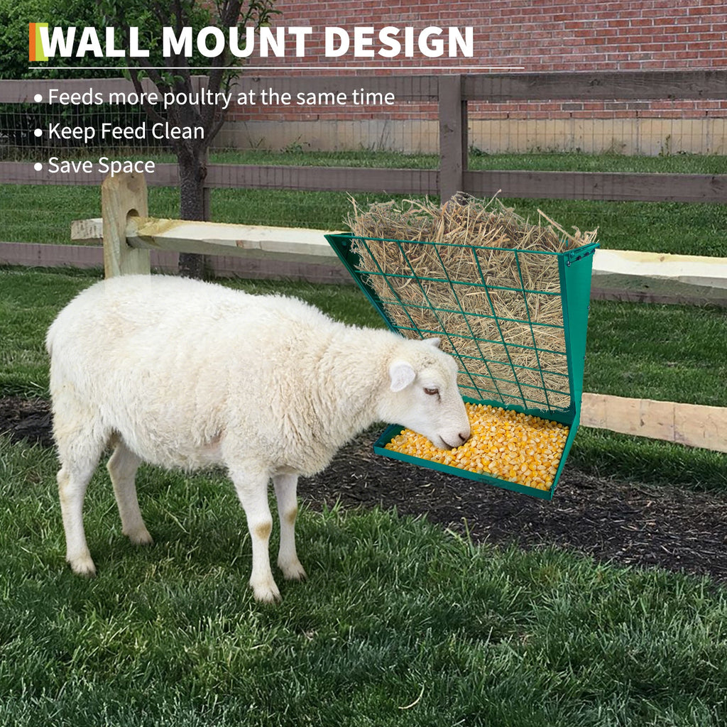 Garvee 2-in-1 Hay Feeder, Wall Mount Hay Rack for Horses, Heavy Duty Steel Hanging Livestock Feeder for Small Goats Sheep Cattle, Easy Assembly, Dark Green