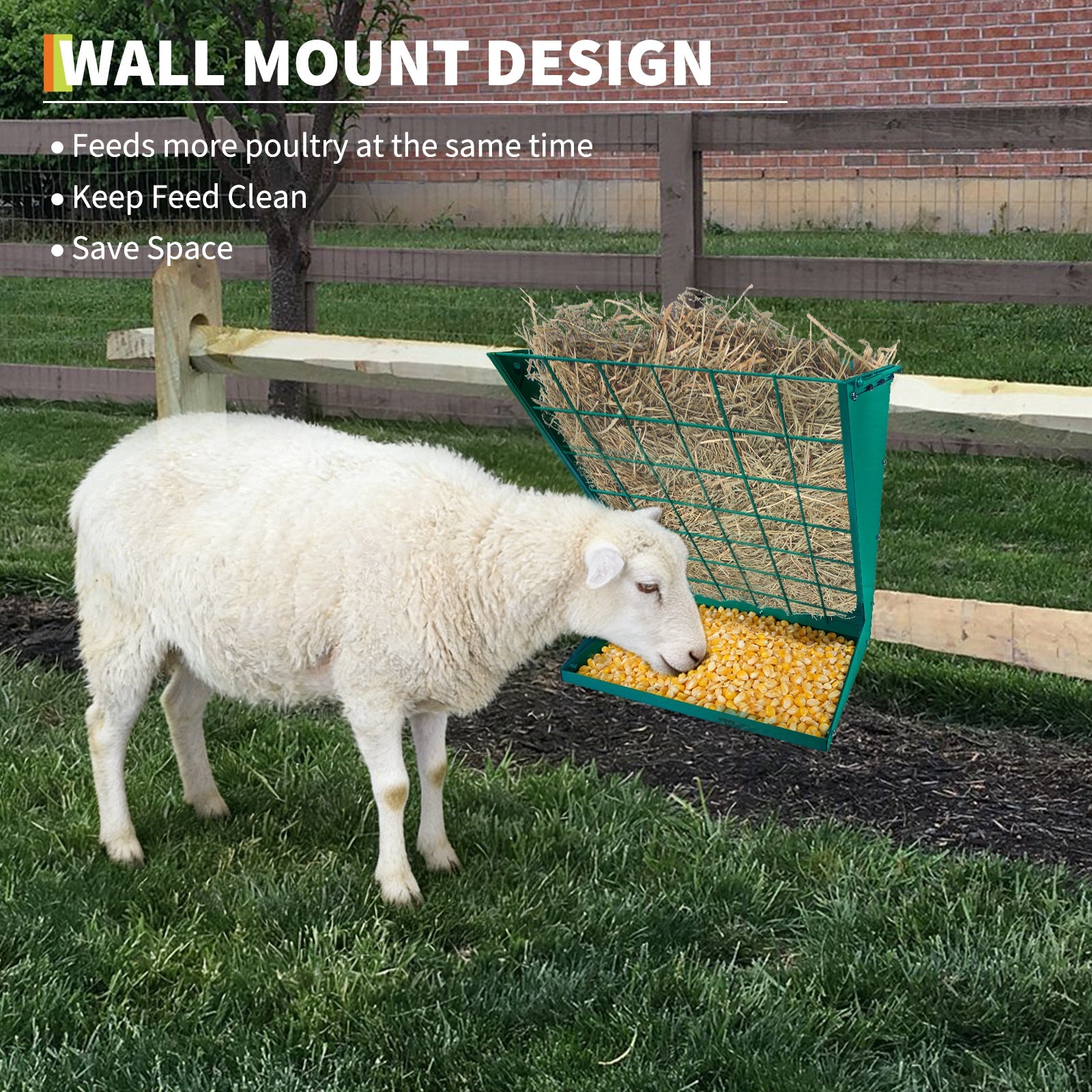 Garvee 2-in-1 Hay Feeder, Wall Mount Hay Rack for Horses, Heavy Duty Steel Hanging Livestock Feeder for Small Goats Sheep Cattle, Easy Assembly, Dark Green