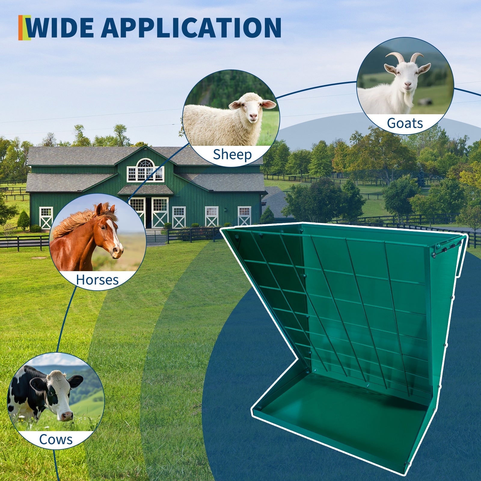 Garvee 2-in-1 Hay Feeder, Wall Mount Hay Rack for Horses, Heavy Duty Steel Hanging Livestock Feeder for Small Goats Sheep Cattle, Easy Assembly, Dark Green