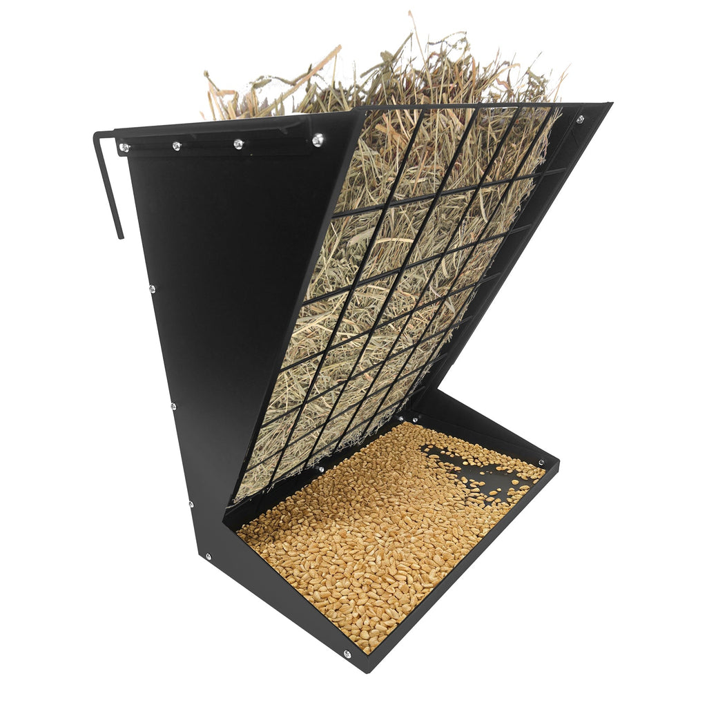 Garvee 2-in-1 Hay Feeder, Wall Mount Hay Rack for Horses, Heavy Duty Steel Hanging Livestock Feeder for Small Goats Sheep Cattle, Easy Assembly, Black