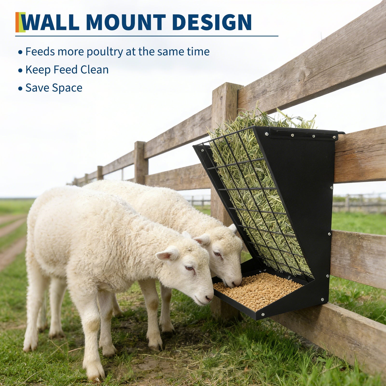Garvee 2-in-1 Hay Feeder, Wall Mount Hay Rack for Horses, Heavy Duty Steel Hanging Livestock Feeder for Small Goats Sheep Cattle, Easy Assembly, Black