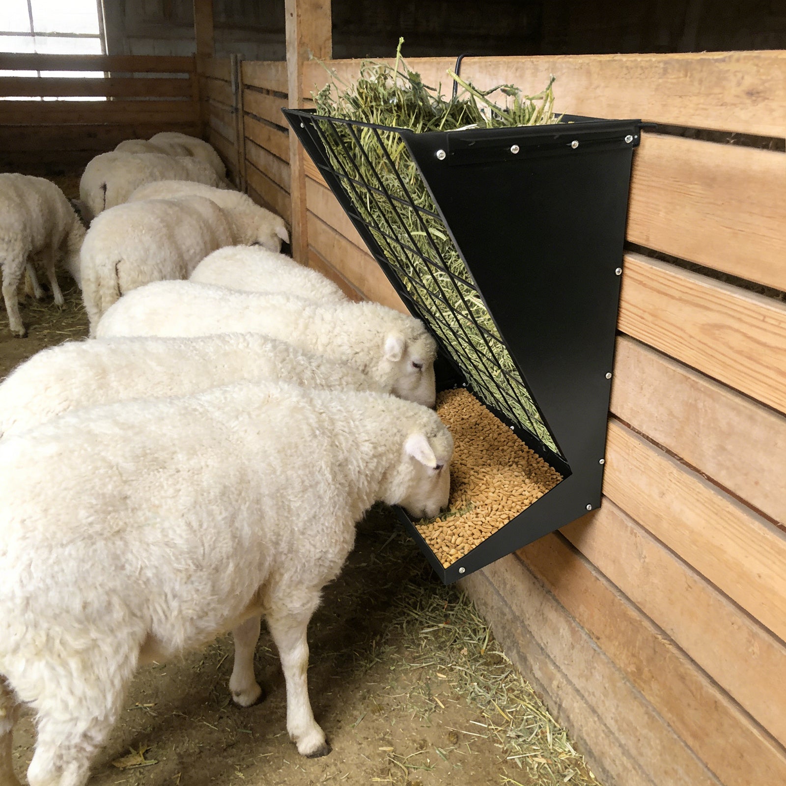 Garvee 2-in-1 Hay Feeder, Wall Mount Hay Rack for Horses, Heavy Duty Steel Hanging Livestock Feeder for Small Goats Sheep Cattle, Easy Assembly, Black