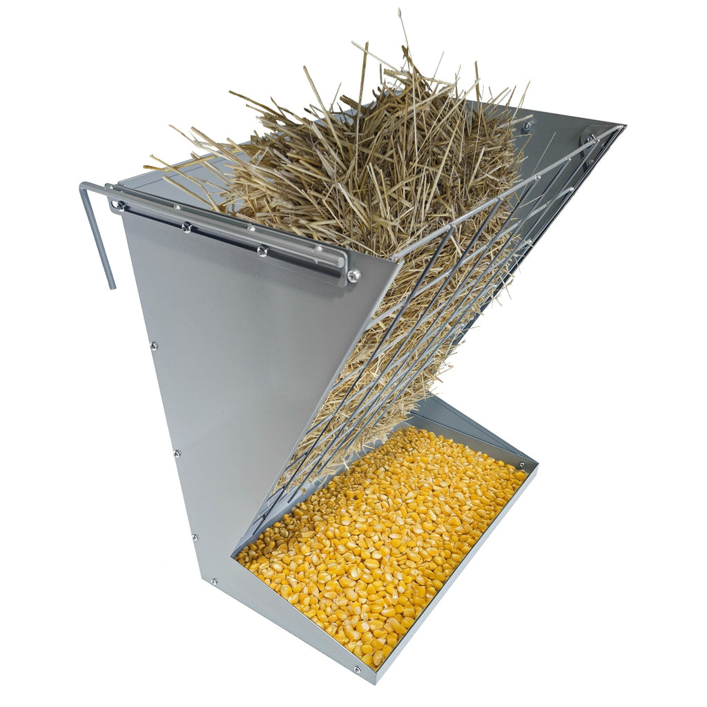 Garvee 2-in-1 Hay Feeder, Wall Mount Hay Rack for Horses, Heavy Duty Steel Hanging Livestock Feeder for Small Goats Sheep Cattle, Easy Assembly, Silver