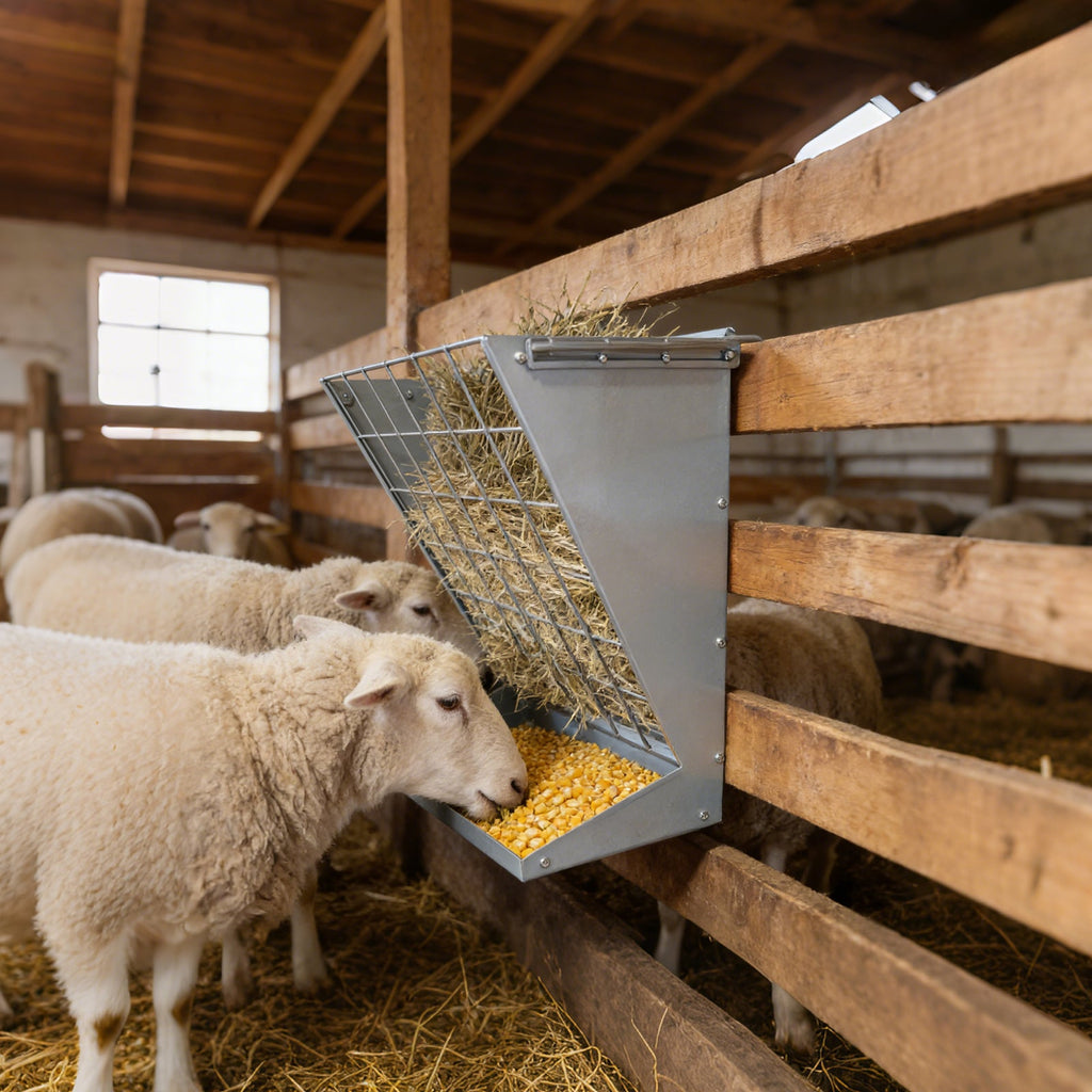 Garvee 2-in-1 Hay Feeder, Wall Mount Hay Rack for Horses, Heavy Duty Steel Hanging Livestock Feeder for Small Goats Sheep Cattle, Easy Assembly, Silver