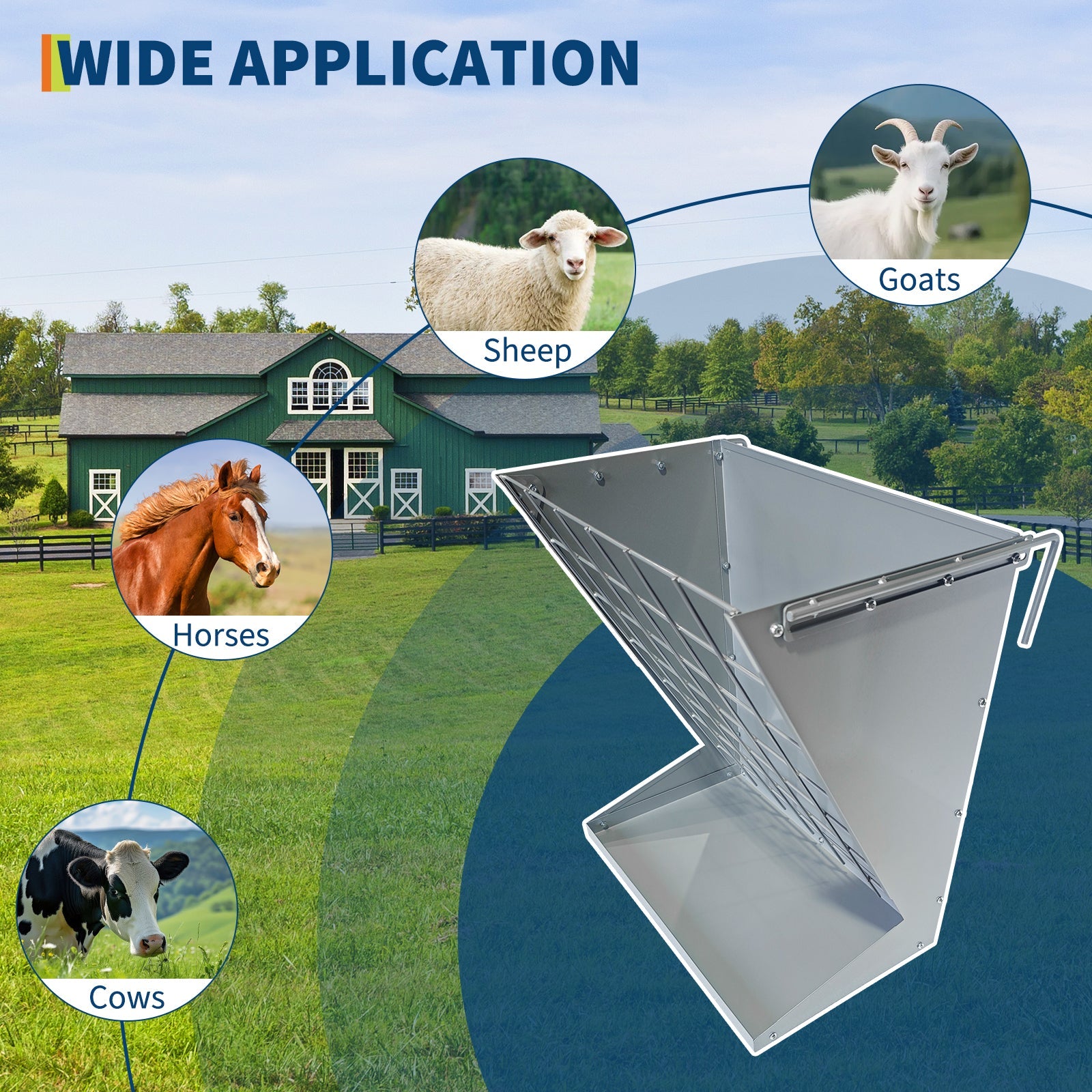 Garvee 2-in-1 Hay Feeder, Wall Mount Hay Rack for Horses, Heavy Duty Steel Hanging Livestock Feeder for Small Goats Sheep Cattle, Easy Assembly, Silver