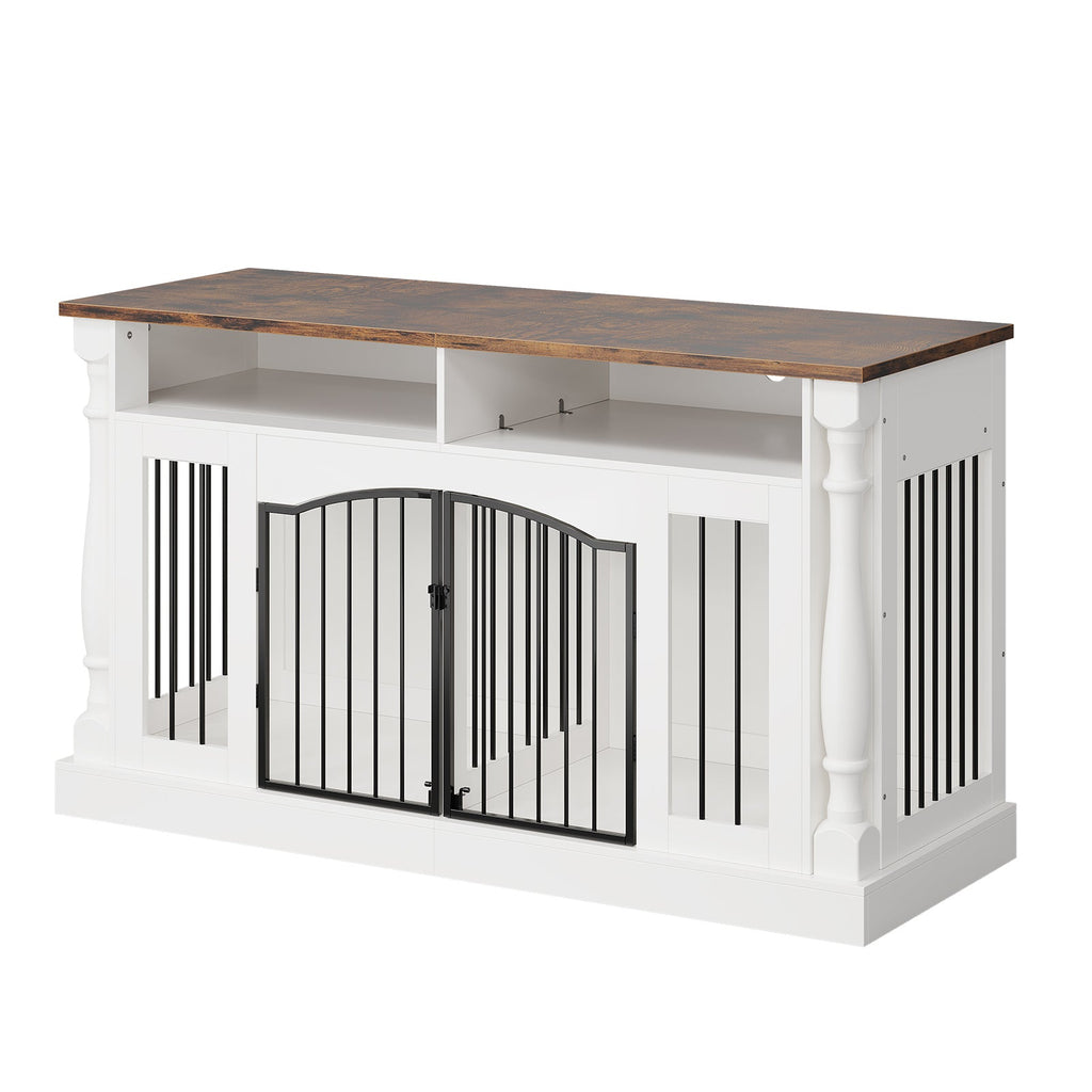 Garvee Roman Column 63 Inch Large Dog Crate Furniture for 2 Dogs with Open Storage, Heavy Duty Dog Kennel Entertainment Table TV Stand for Small and Medium Dogs