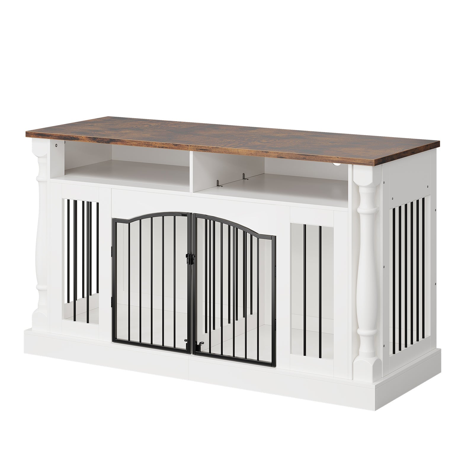 Garvee Roman Column 63 Inch Large Dog Crate Furniture for 2 Dogs with Open Storage, Heavy Duty Dog Kennel Entertainment Table TV Stand for Small and Medium Dogs