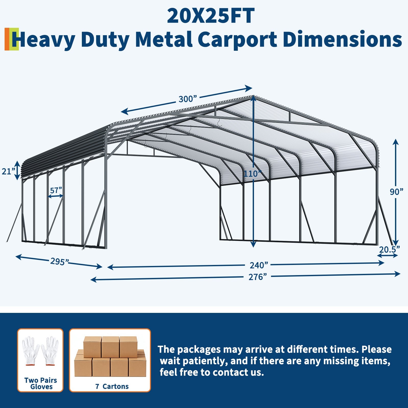 Garvee Heavy Duty Metal Carport 20x25 ft – Reinforced Base & Galvanized Steel Roof – Weather-Resistant Outdoor Car Shelter for SUV, Truck, Boat Storage – Gray