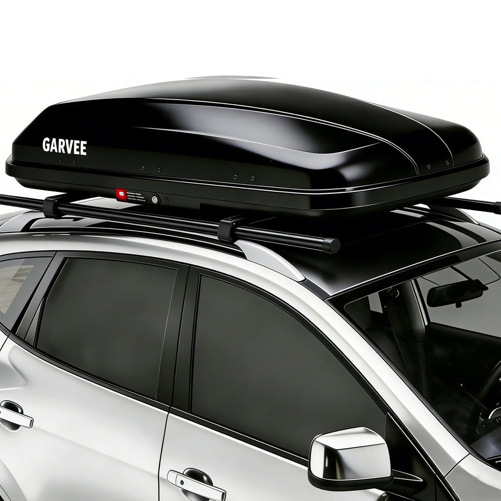 Garvee 62 Inch Rooftop Cargo Box Carrier Hard Shell Roof Rack Cargo Carrier for Cars and SUVs 14 Cubic Ft Waterproof Black Dual Side Opening