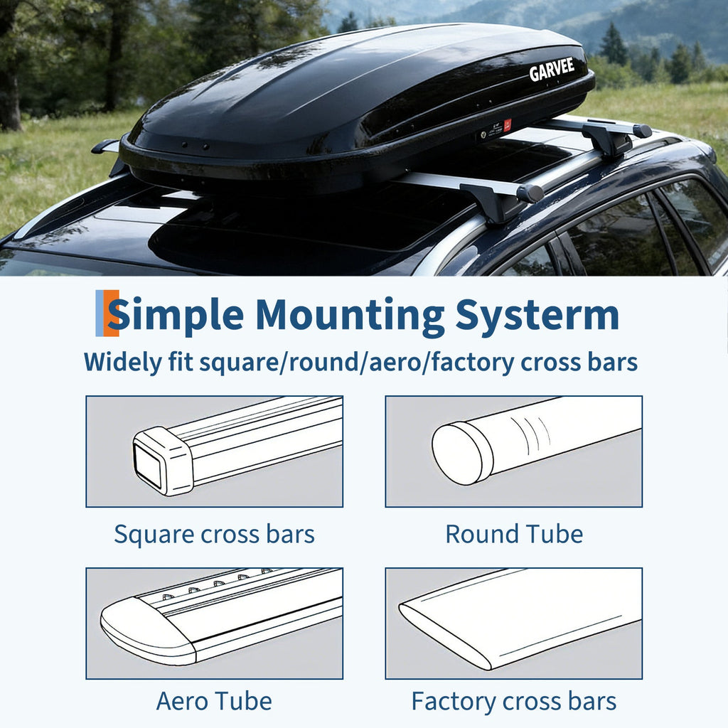 Garvee 62 Inch Rooftop Cargo Box Carrier Hard Shell Roof Rack Cargo Carrier for Cars and SUVs 14 Cubic Ft Waterproof Black Dual Side Opening