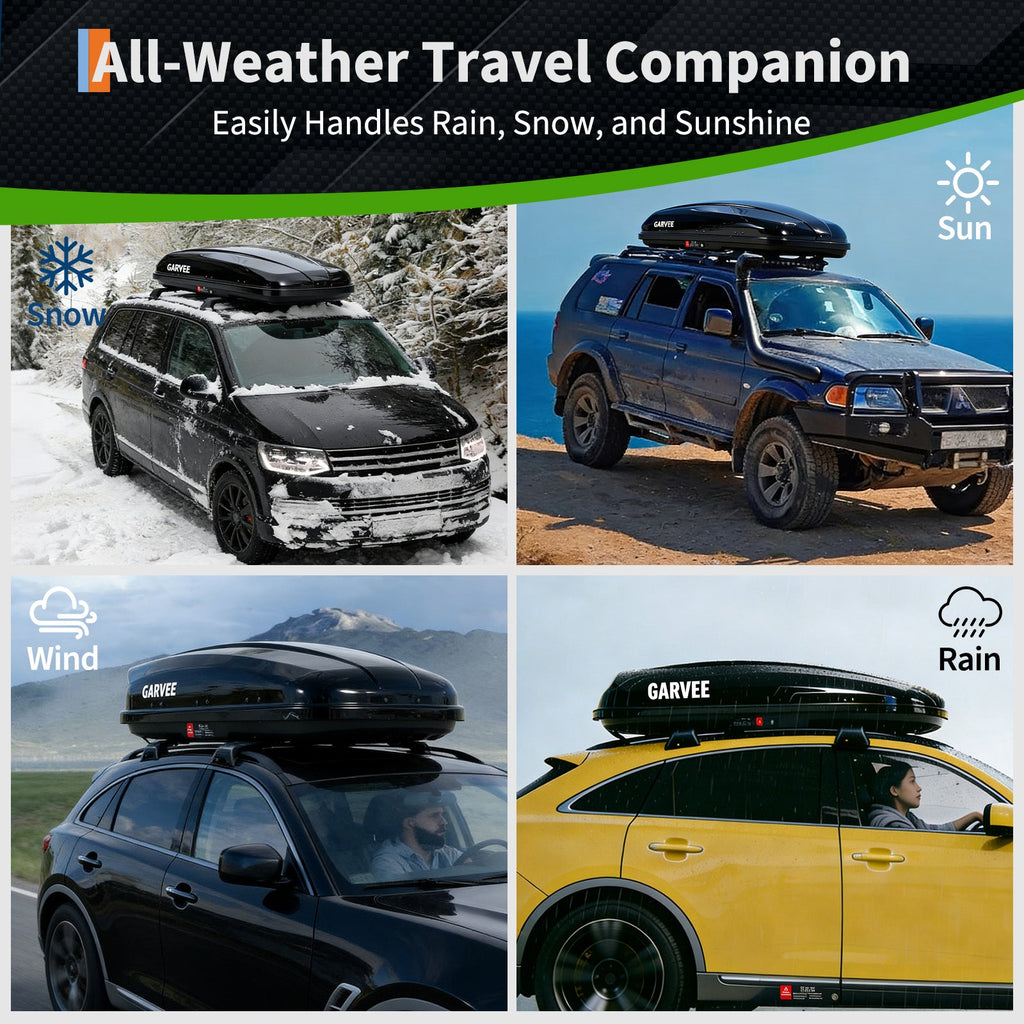 Garvee 62 Inch Rooftop Cargo Box Carrier Hard Shell Roof Rack Cargo Carrier for Cars and SUVs 14 Cubic Ft Waterproof Black Dual Side Opening