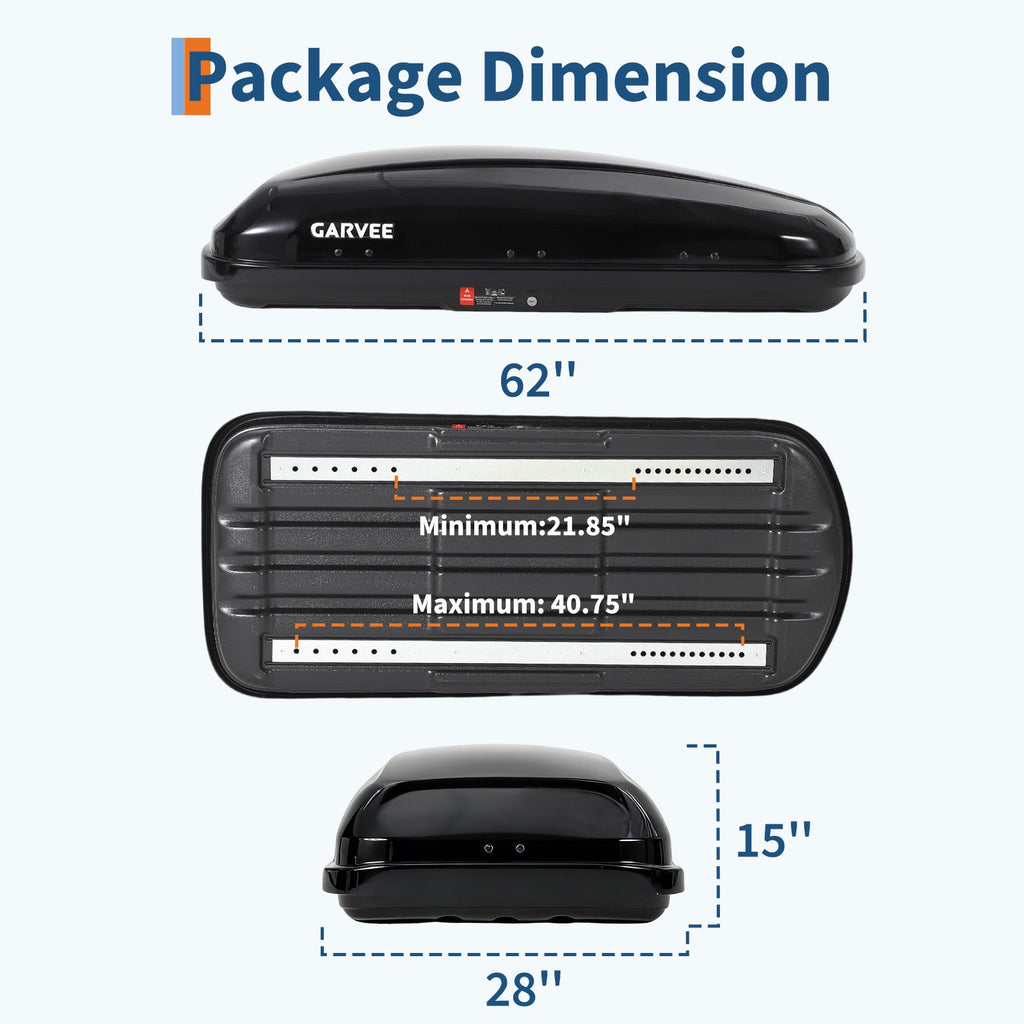 Garvee 62 Inch Rooftop Cargo Box Carrier Hard Shell Roof Rack Cargo Carrier for Cars and SUVs 14 Cubic Ft Waterproof Black Dual Side Opening