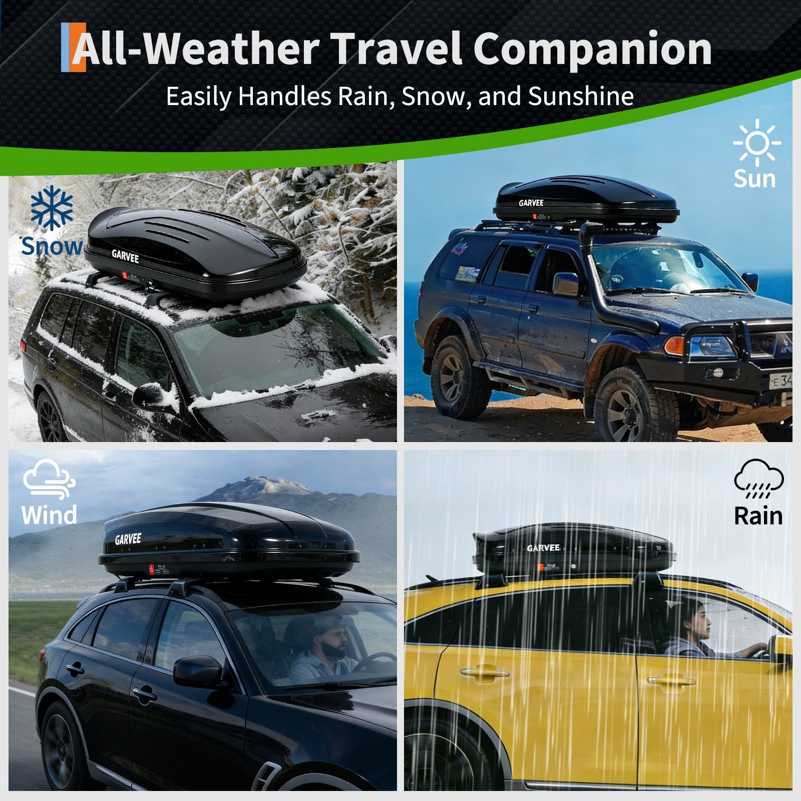 Garvee 49 Inch Rooftop Cargo Box Carrier - 10 Cubic Ft Hard Shell Roof Rack Storage with Security Keys, 165 lbs Capacity, Waterproof, Dual-Side Opening
