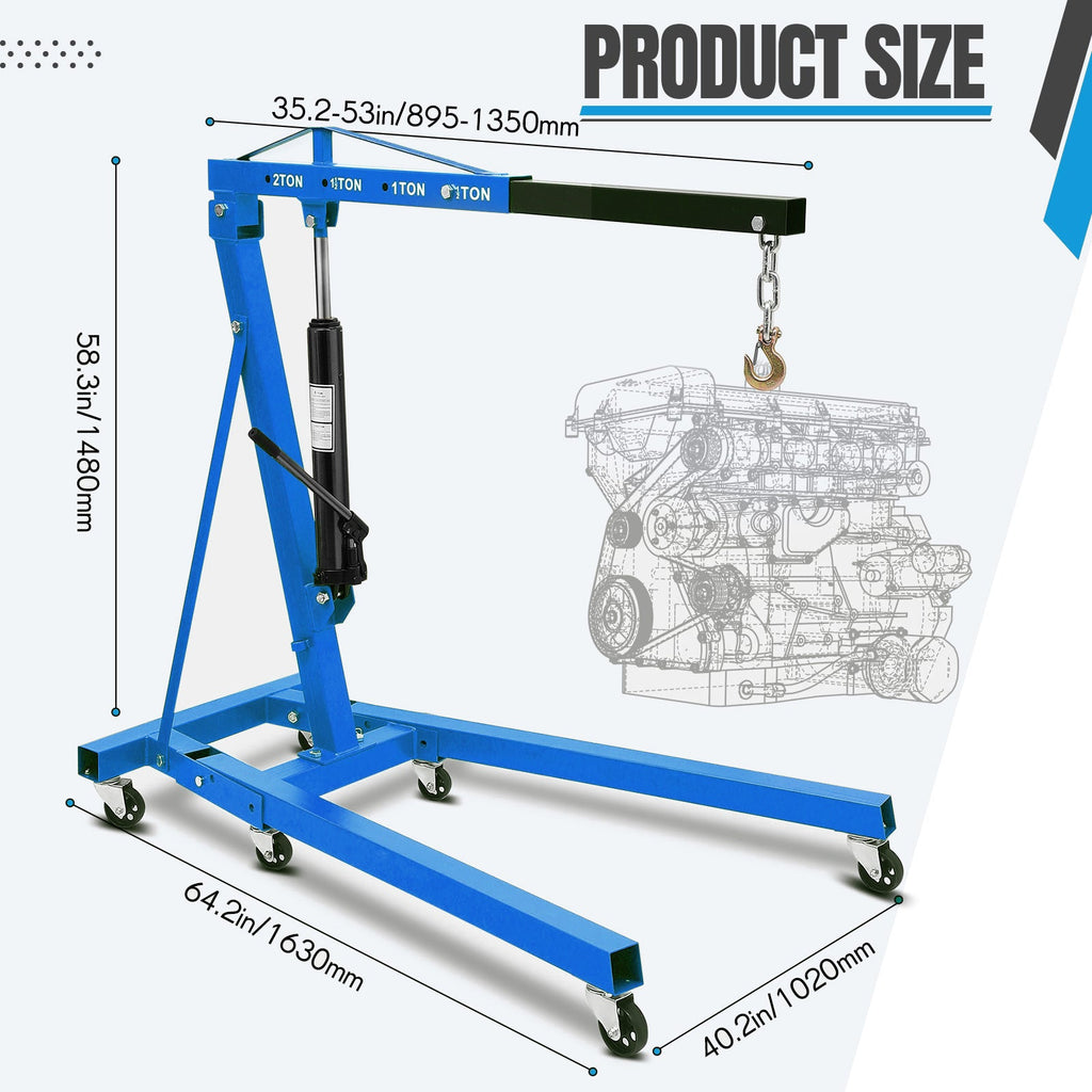 Garvee 2 Ton Hydraulic Cherry Picker Engine Hoist, Foldable Crane Lifter, Workshop, Warehouse, Auto Repair, 4400LBS, Red
