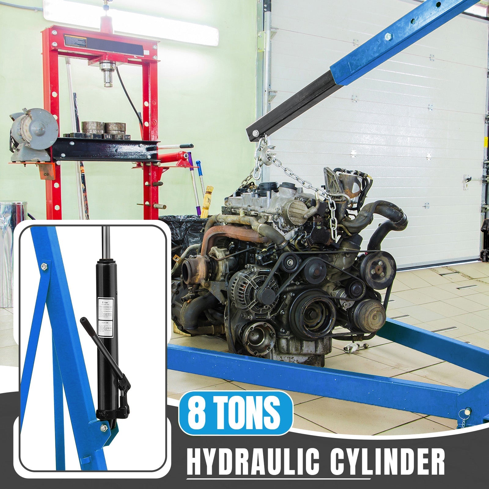 Garvee 2 Ton Hydraulic Cherry Picker Engine Hoist, Foldable Crane Lifter, Workshop, Warehouse, Auto Repair, 4400LBS, Red