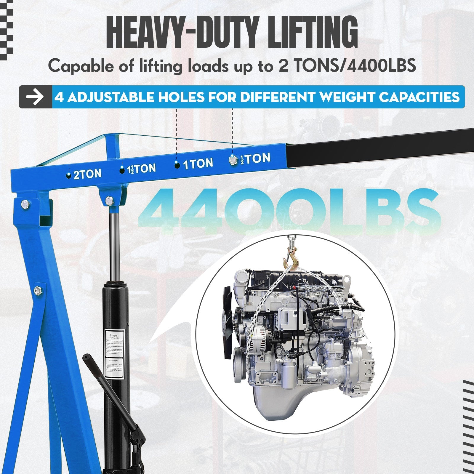 Garvee 2 Ton Hydraulic Cherry Picker Engine Hoist, Foldable Crane Lifter, Workshop, Warehouse, Auto Repair, 4400LBS, Red