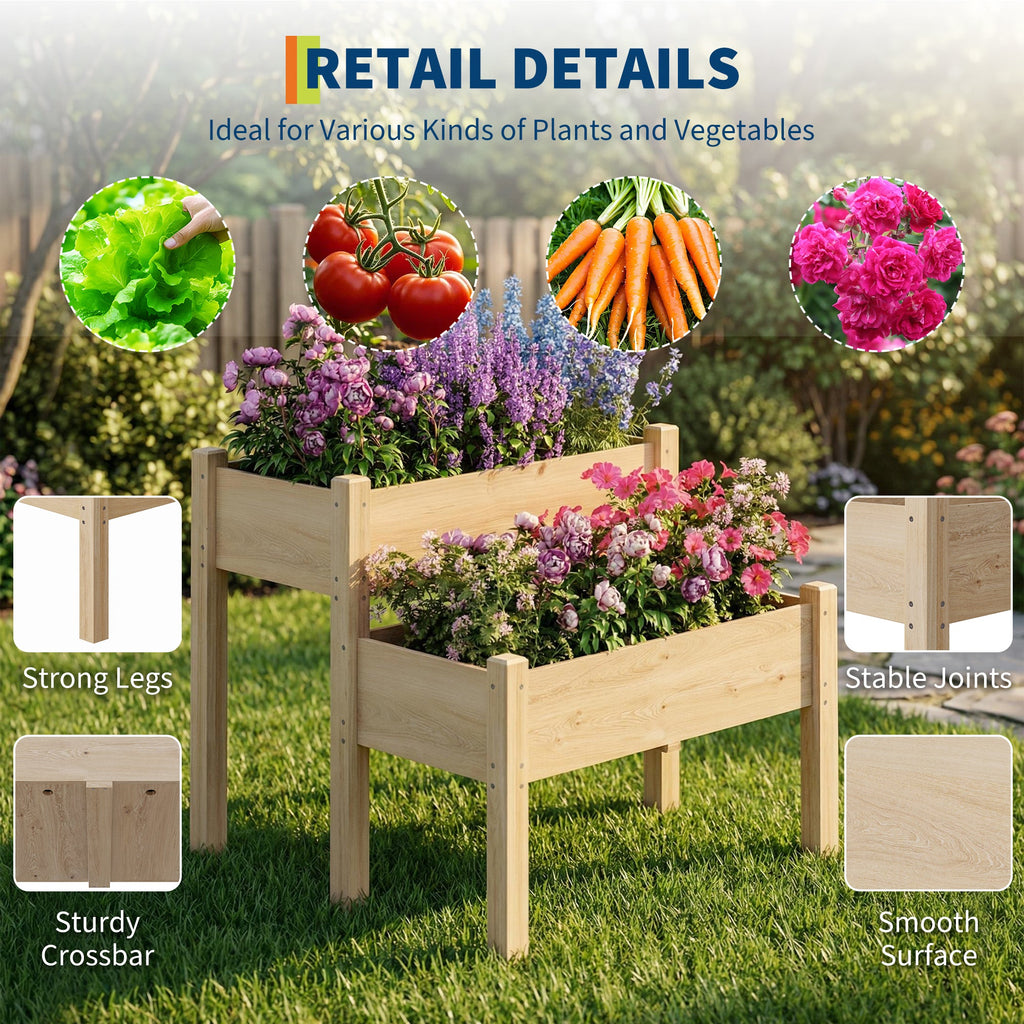Garvee Two-Tier Wooden Raised Garden Bed with Legs, 34" x 34" x 29" Elevated Planter Box - 8 Drainage Holes - 352 lbs Capacity - Open Base Tall Outdoor Planter for Vegetables, Herbs, Flowers, Patio, Balcony, Backyard - Yellow