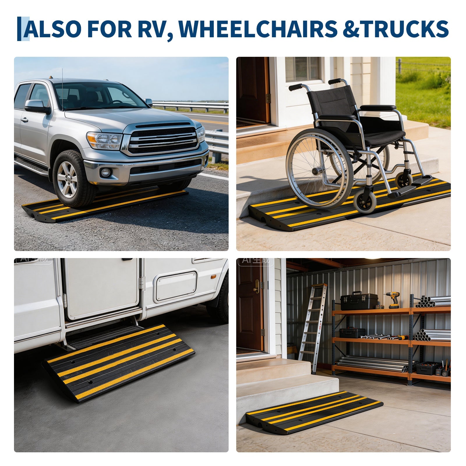 Garvee Heavy Duty Rubber Curb Ramp 48 Inch Low Profile Driveway Ramp 2.6 Inch Rise Black for Garage Sidewalk Car SUV RV Wheelchair