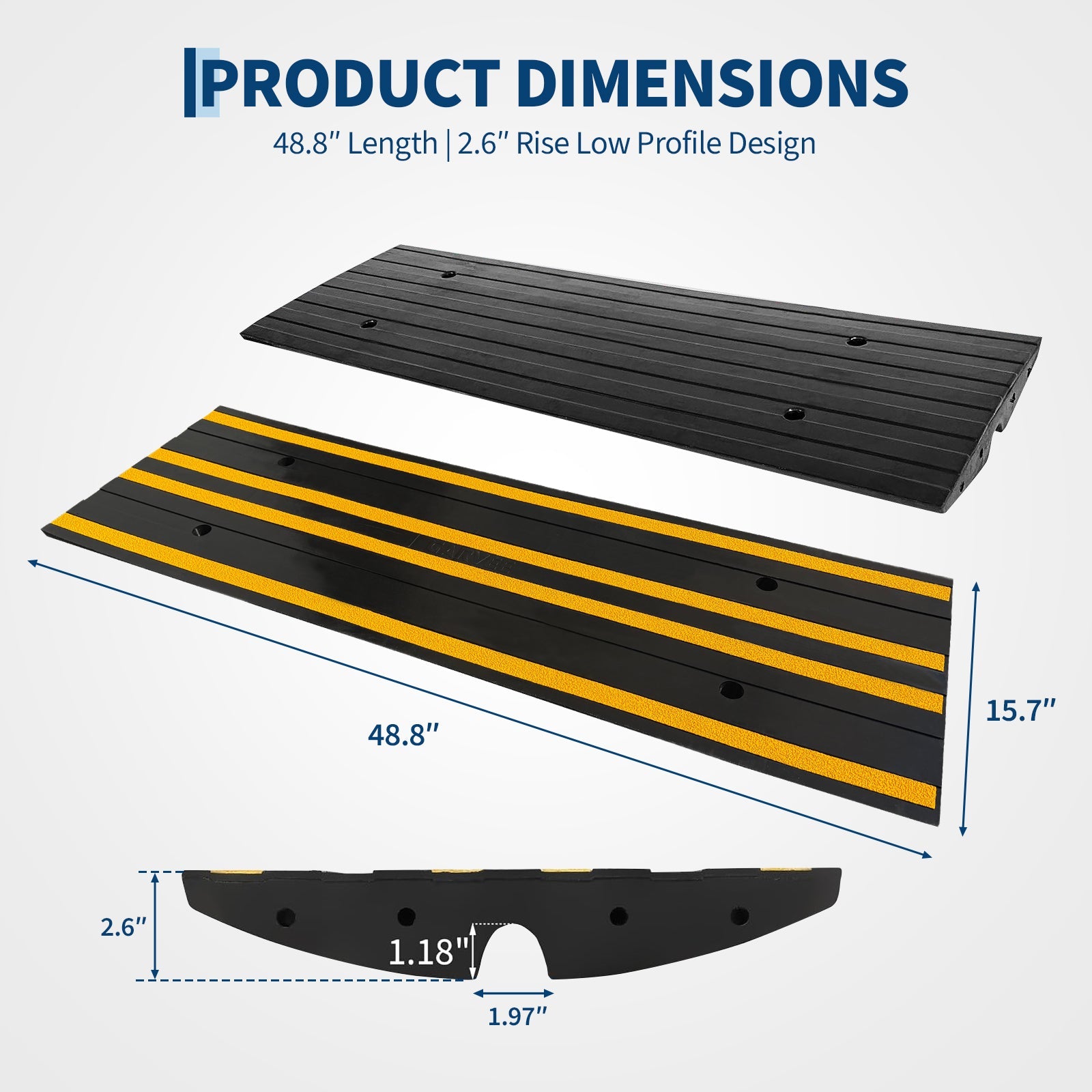 Garvee Heavy Duty Rubber Curb Ramp 48 Inch Low Profile Driveway Ramp 2.6 Inch Rise Black for Garage Sidewalk Car SUV RV Wheelchair