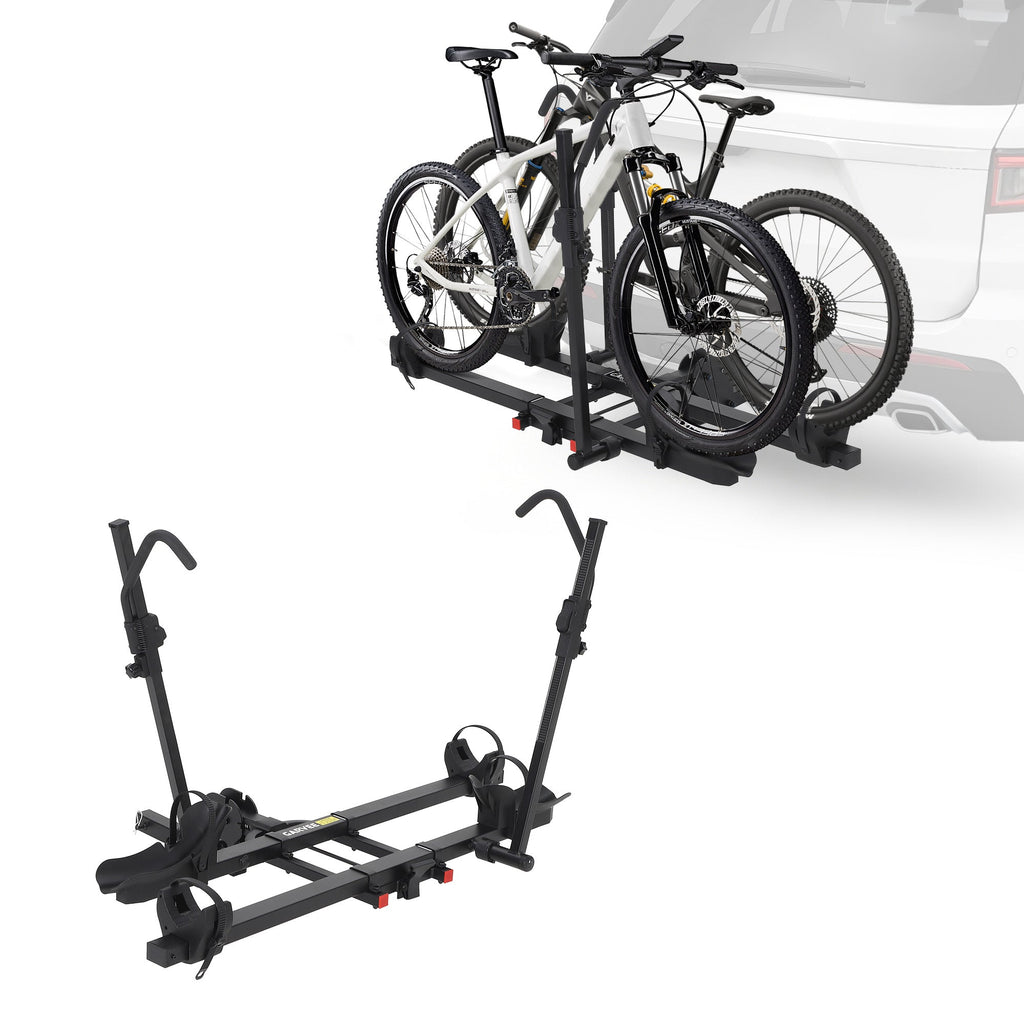 Garvee Hitch Bike Rack for Car, 2 E-Bike Racks, 200 LBS Capacity, Anti-Wobble, Foldable & Tiltable, Fits Fat Tire Bikes, 2" Receiver, Black
