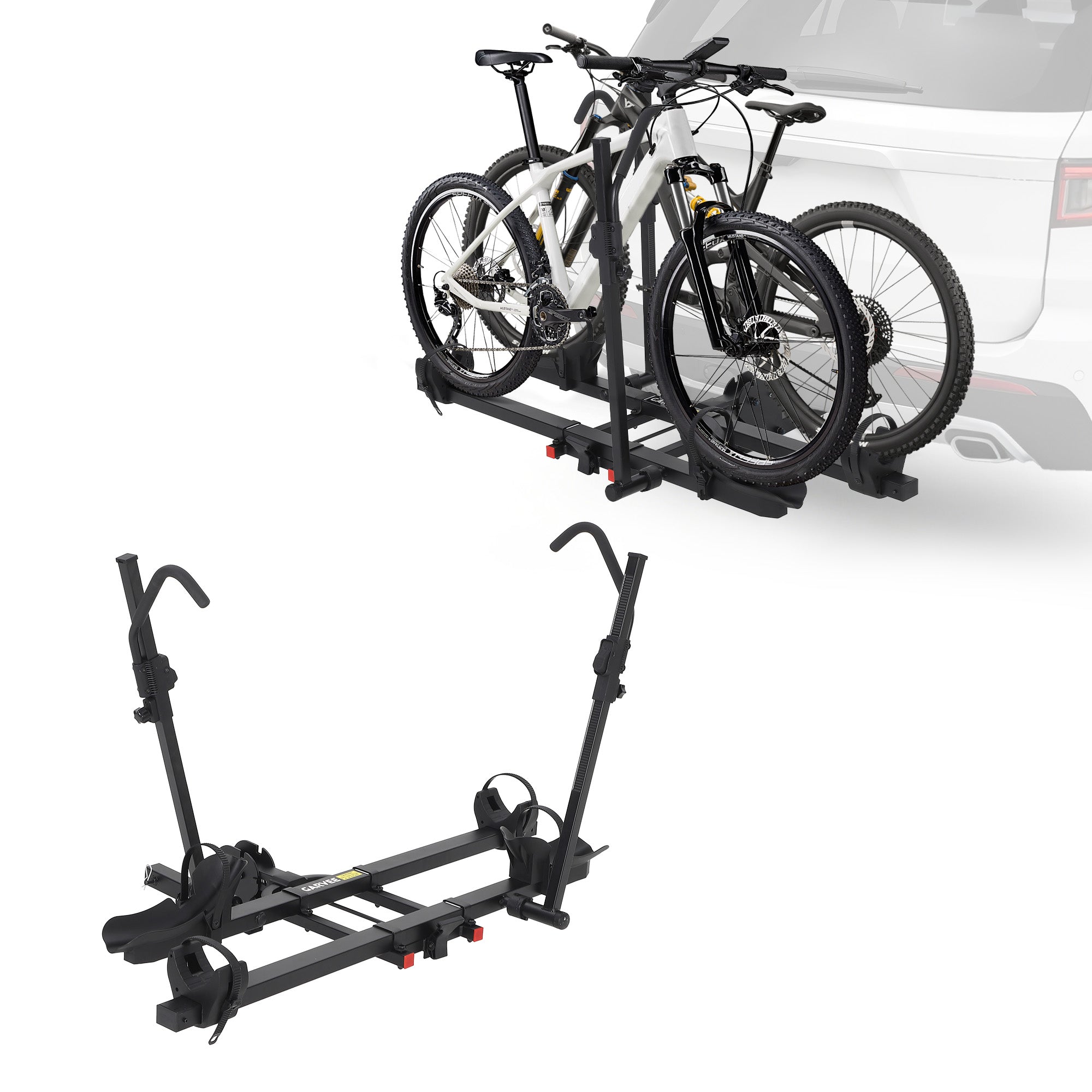 Garvee Hitch Bike Rack for Car, 2 E-Bike Racks, 200 LBS Capacity, Anti-Wobble, Foldable & Tiltable, Fits Fat Tire Bikes, 2" Receiver, Black