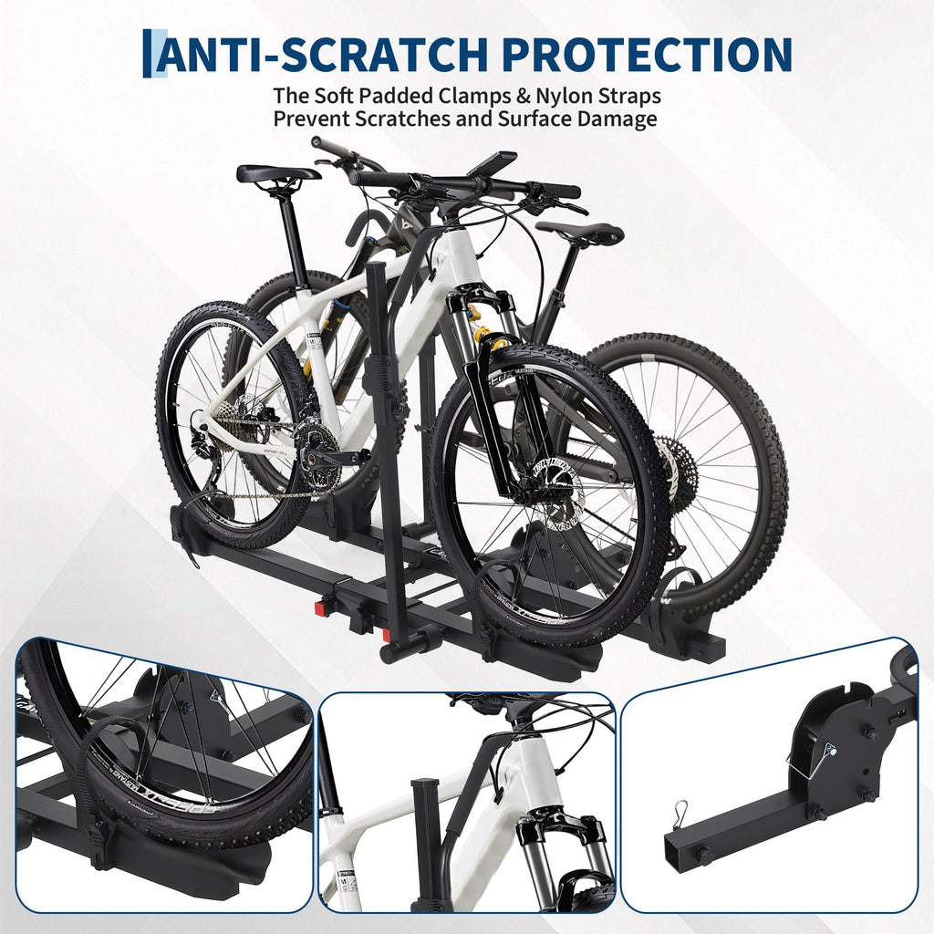Garvee Hitch Bike Rack for Car, 2 E-Bike Racks, 200 LBS Capacity, Anti-Wobble, Foldable & Tiltable, Fits Fat Tire Bikes, 2" Receiver, Black