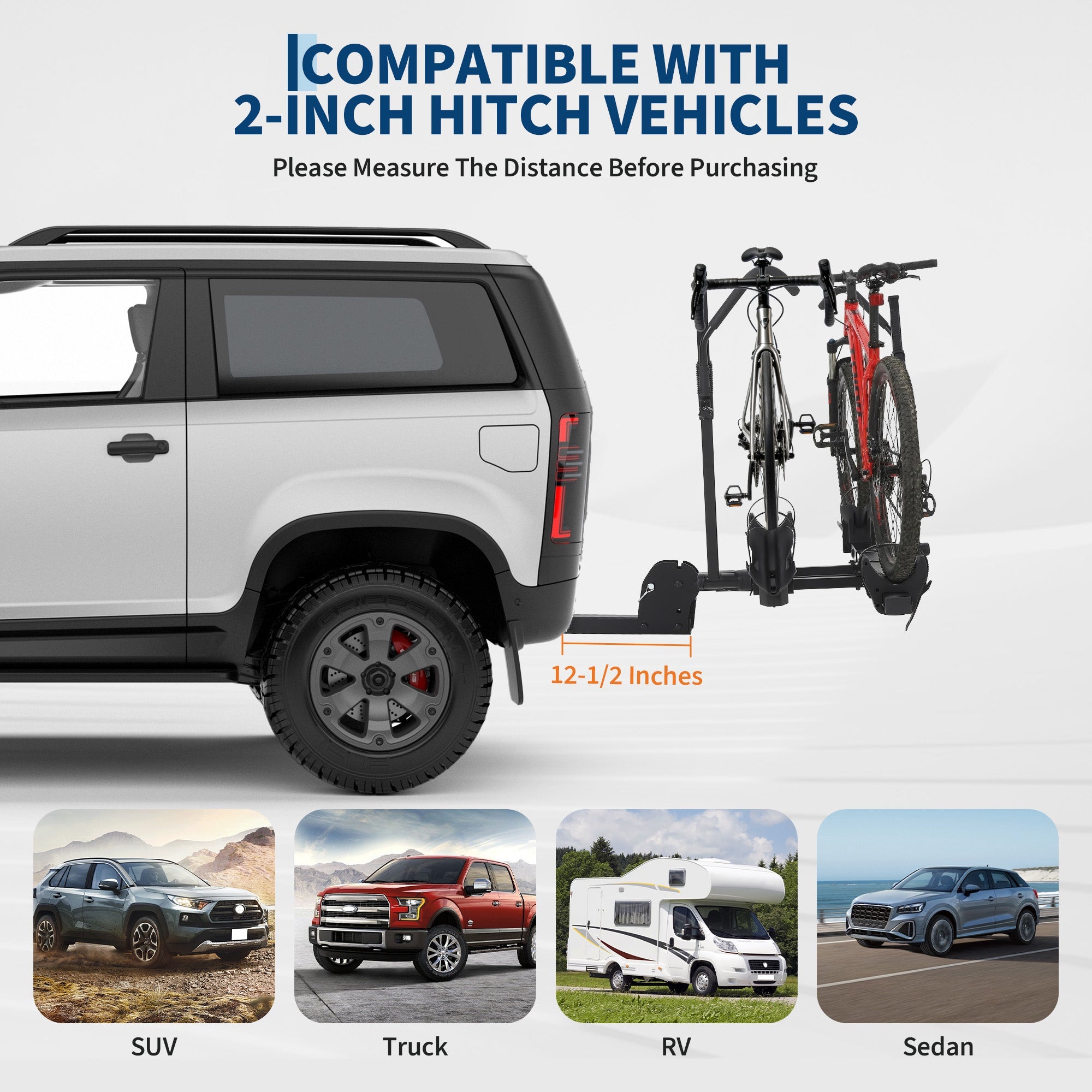 Garvee Hitch Bike Rack for Car, 2 E-Bike Racks, 200 LBS Capacity, Anti-Wobble, Foldable & Tiltable, Fits Fat Tire Bikes, 2" Receiver, Black