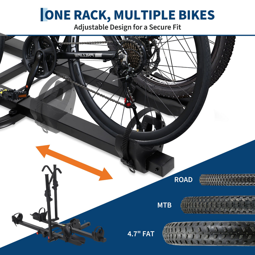 Garvee Hitch Bike Rack for Car, 2 E-Bike Racks, 200 LBS Capacity, Anti-Wobble, Foldable & Tiltable, Fits Fat Tire Bikes, 2" Receiver, Black