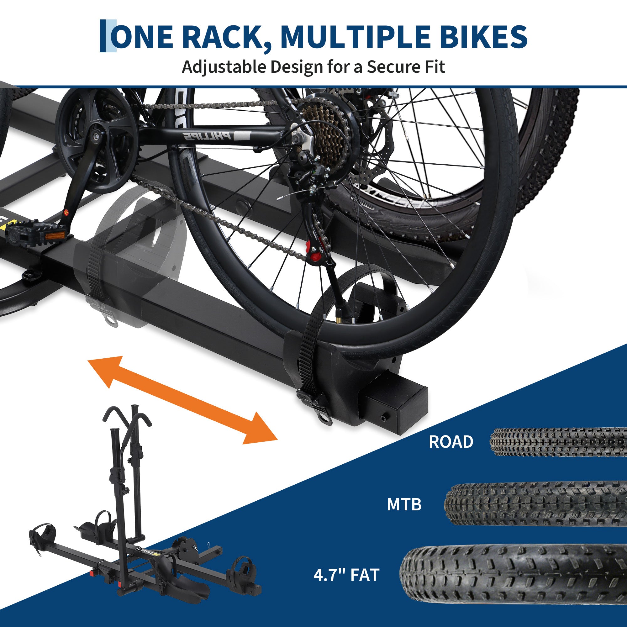 Garvee Hitch Bike Rack for Car, 2 E-Bike Racks, 200 LBS Capacity, Anti-Wobble, Foldable & Tiltable, Fits Fat Tire Bikes, 2" Receiver, Black