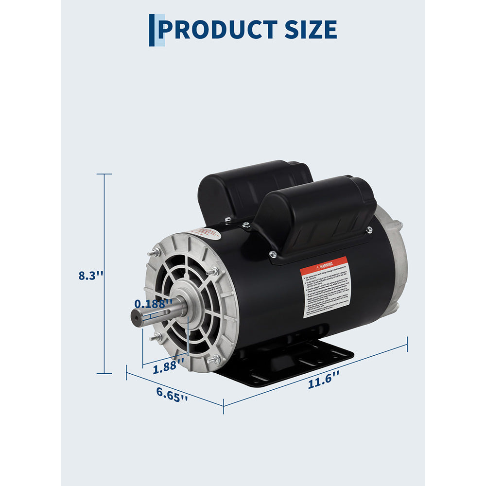 Garvee 2HP SPL Air Compressor Electric Motor, 110/230V, 56 Frame, 5/8" Keyed Shaft, Ultra Quiet, Dual CW/CCW Rotation